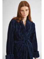 Harmony Γυναικεία Ρόμπα Fleece Ανάγλυφη-Μπλέ - Image 2