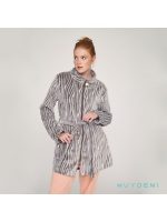 Muydemi Γυναικεία Ρόμπα Fleece Με Φερμουάρ Και Ζώνη-Καφέ