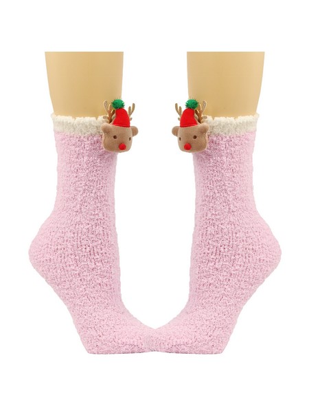 14 ZEN Christmas Soft Socks Pink Reindeer With Hat - Image 1