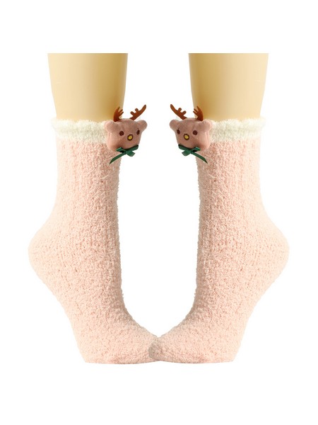 7 ZEN Christmas Soft Socks Dark Pink Reindeer - Image 1